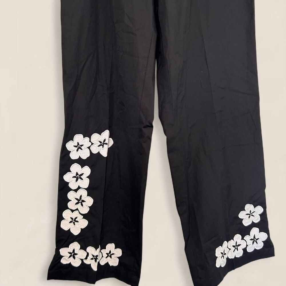 Cotton black white floral capri ankle relaxed resort pants | size 8 - Picture 5 of 7